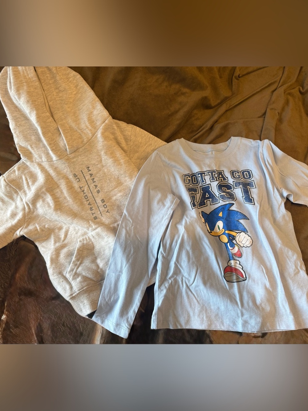 GAP Kids Light Blue Sonic Graphic Long-Sleeve Shirt and Grey hoodie. Size 5.